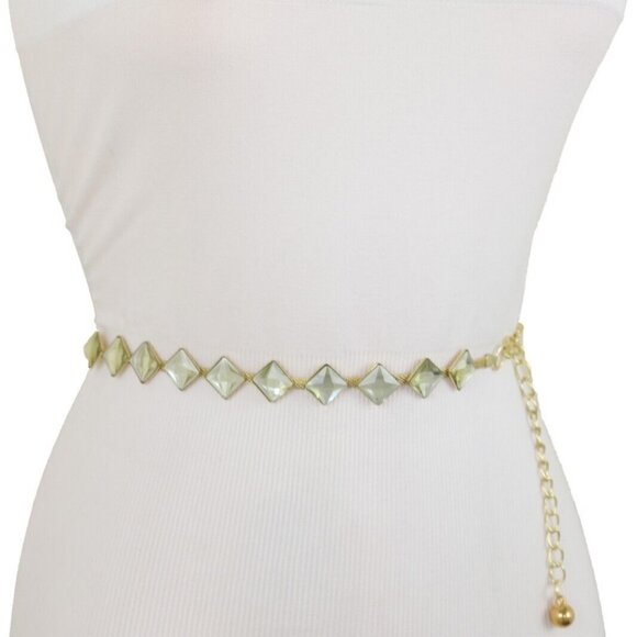Women's Gold Metal Mesh Waist Belt – Silver Square Beads – Skinny Waistband S M - Picture 7 of 17